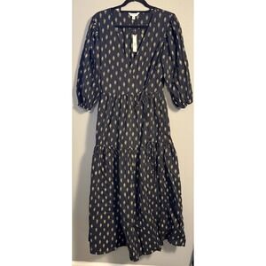 Banana Republic Black With Paisley Cotton Wrap Dress Size‎ M V Neck